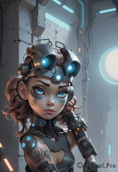 The timeless beauty of a cyborg in a picturesque dynamic scene