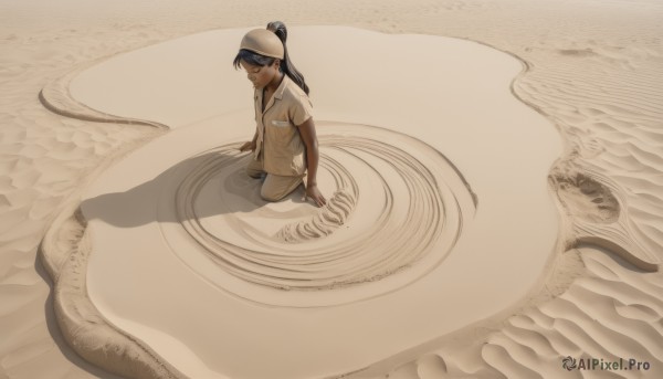 A breathtaking desert featuring a female