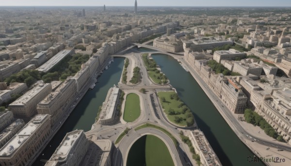 outdoors,water,tree,no humans,from above,building,scenery,city,cityscape,bridge,river,landscape,sky,day,ocean,horizon,road,watercraft,skyscraper,tower,shore,real world location