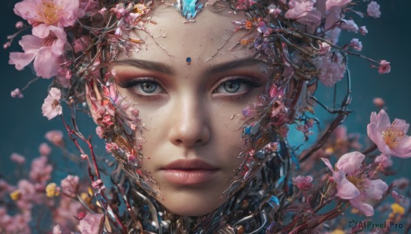 A female framed by the beauty of a lush cherry blossoms