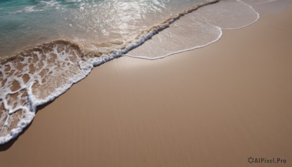 outdoors,water,gradient,gradient background,no humans,ocean,animal,beach,scenery,fish,brown background,realistic,sand,waves,food focus,shore,still life,day,footprints