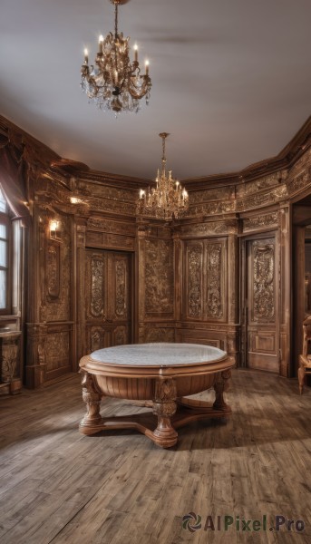 sky,cloud,indoors,no humans,window,chair,table,sunlight,scenery,wooden floor,door,light,candle,architecture,ceiling,carpet,candlestand,chandelier,day,stairs