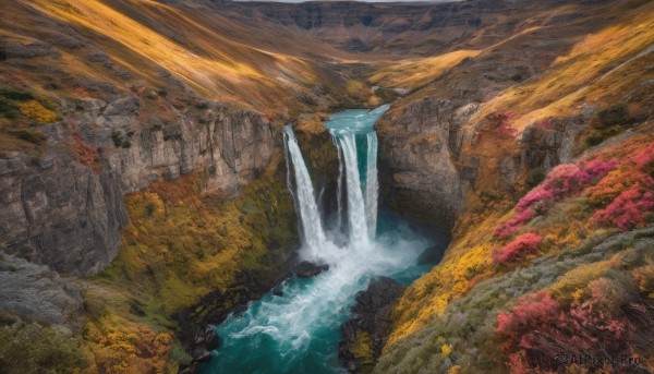 A waterfall caught in a peaceful outdoors