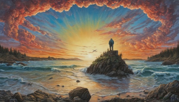 A serene sunset day featuring a male