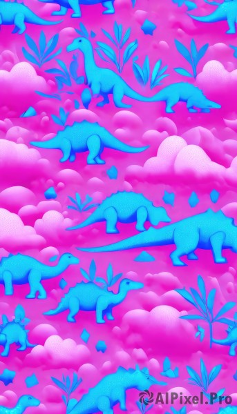 sky,artist name,cloud,from side,pokemon (creature),no humans,animal,leaf,watermark,pink background,cloudy sky,blue theme,animal focus,pink theme,deer,lying,signature,bird,plant,on stomach,too many,pastel colors