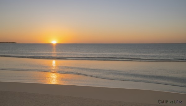 outdoors,sky,cloud,water,no humans,ocean,beach,scenery,reflection,sunset,sand,sun,horizon,waves,gradient sky,shore,orange sky,sunrise,lens flare,silhouette