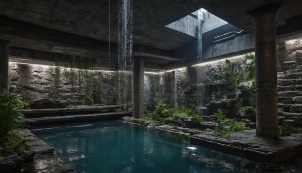 A peaceful rainy day with a waterfall