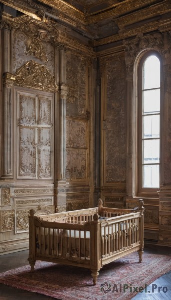 brown hair,day,indoors,no humans,window,sunlight,scenery,wooden floor,stairs,door,railing,architecture,pillar,statue,carpet,church,arch,chandelier,column,standing,chair