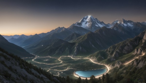 A landscape showcased in a bold sunset outdoors