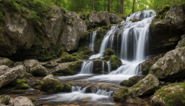 outdoors,day,water,tree,no humans,nature,scenery,forest,rock,river,waterfall,moss,stream,solo,sunlight,landscape