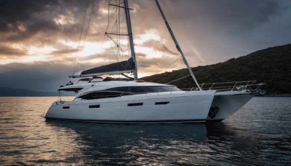 A stunning portrayal of a boat in a lush sunset outdoors