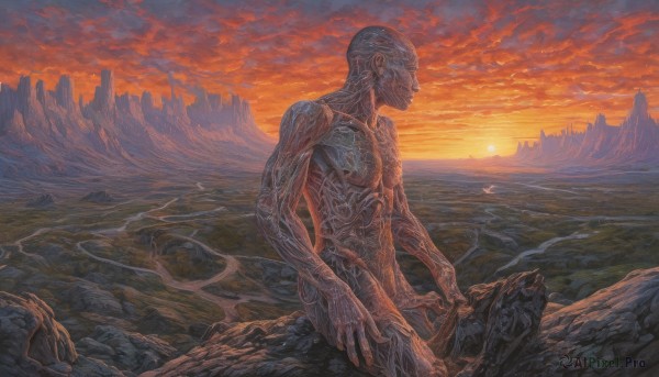 A inspiring male within sunset outdoors