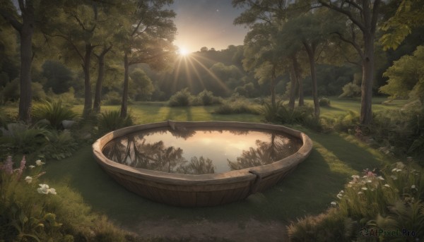 A tranquil sunset outdoors showcasing a boat