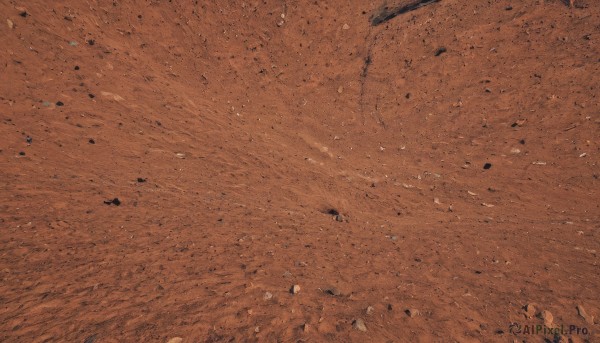 solo,outdoors,no humans,traditional media,scenery,rock,debris,orange theme,comic,from above,sand,orange background,road,desert,footprints