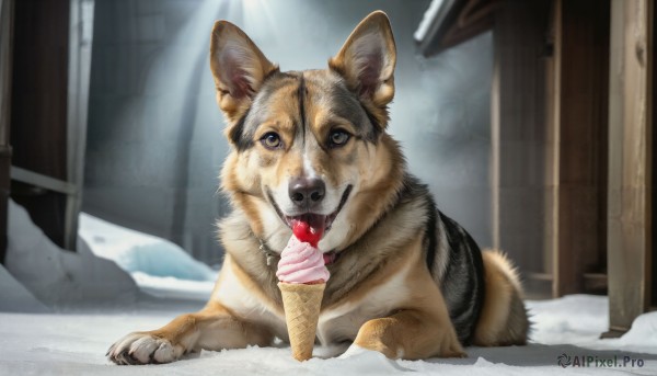 A stunning dog captured in snowy day