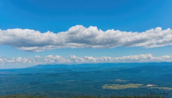 outdoors,sky,day,cloud,blue sky,no humans,cloudy sky,grass,nature,scenery,mountain,horizon,field,landscape,mountainous horizon,hill,water,ocean,forest,island