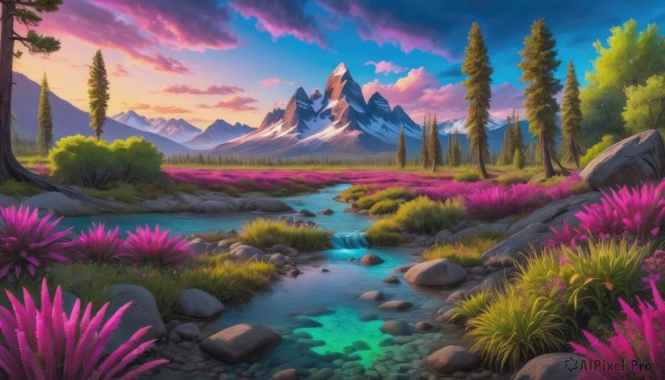 A idyllic landscape within a beautiful sunset outdoors