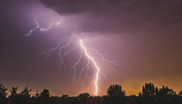 outdoors,sky,cloud,tree,no humans,cloudy sky,nature,scenery,forest,sunset,electricity,lightning,dark