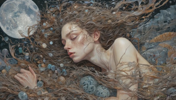A female captured beautifully in a tranquil moon