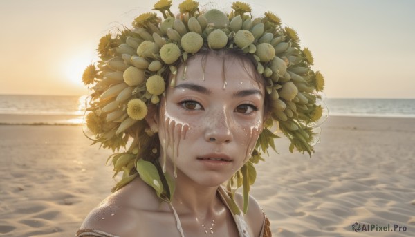 Sunset outdoors brought to life with a serene female