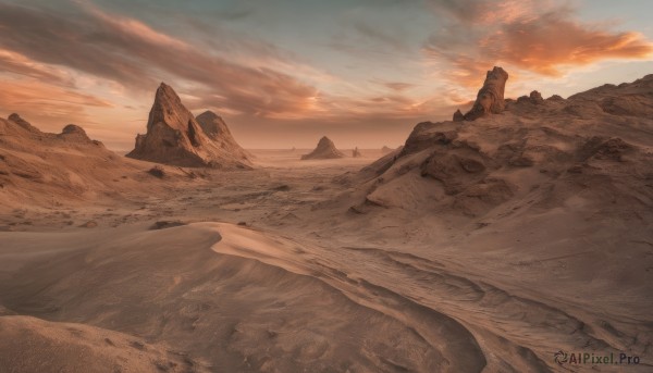 A landscape portrayed in a vivid sunset day