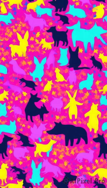 standing,star (symbol),from side,pokemon (creature),no humans,animal,cat,dog,animal focus,wolf,fox,colorful,too many,abstract,deer,rabbit,silhouette,surreal