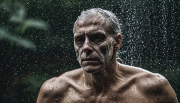 A breathtaking view of a male in rainy dynamic scene
