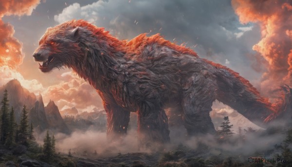 The timeless beauty of a monster in a tranquil fiery outdoors