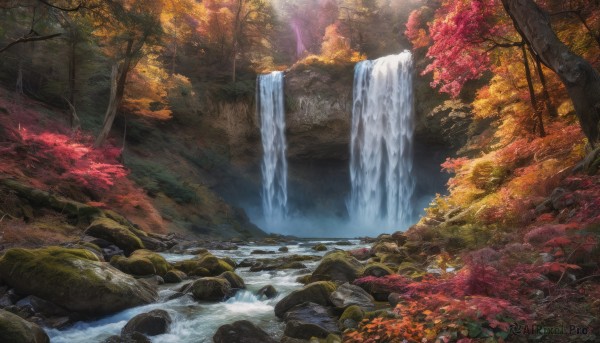 A breathtaking day featuring a waterfall