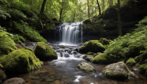 outdoors,day,water,tree,no humans,sunlight,nature,scenery,forest,rock,river,waterfall,moss,stream,grass,plant,bush,green theme,landscape