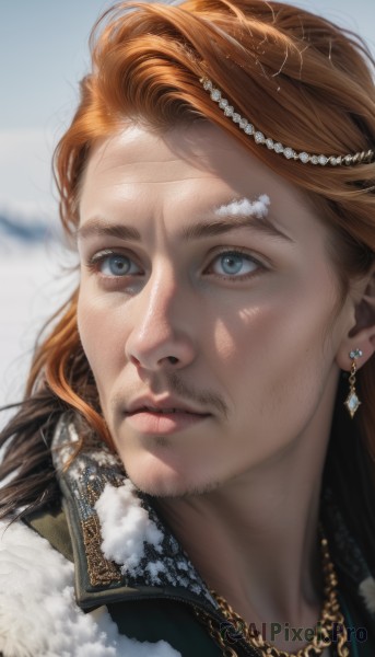 A male portrayed in a vivid snowy snow
