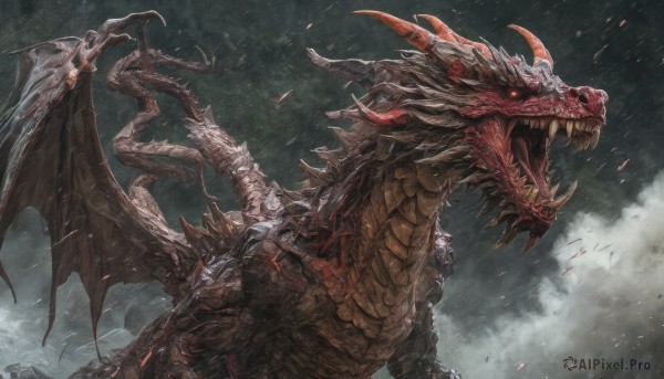 A stunning portrayal of a monster in a breathtaking rainy outdoors