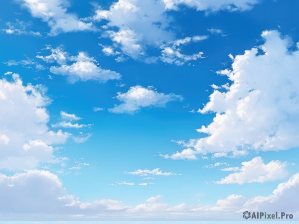 outdoors,sky,day,cloud,blue sky,no humans,cloudy sky,scenery,blue theme,monochrome