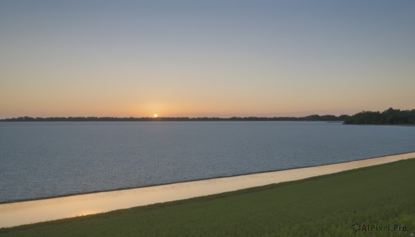 flower,outdoors,sky,cloud,water,no humans,ocean,grass,nature,scenery,sunset,sun,horizon,field,river,evening,mountainous horizon,lake,gradient sky,shore,orange sky,hill,beach