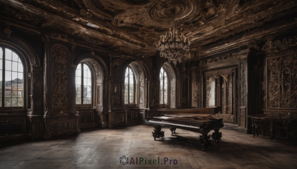 sky,day,cloud,indoors,no humans,window,chair,table,sunlight,scenery,wooden floor,stairs,candle,architecture,pillar,piano,carpet,church,candlestand,chandelier,plant,statue