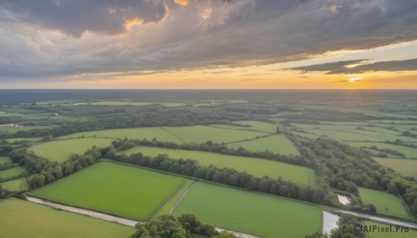 A landscape portrayed in a refreshing sunset outdoors