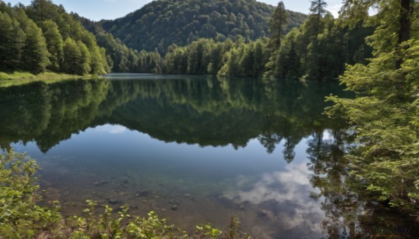 outdoors,sky,day,cloud,water,tree,blue sky,no humans,nature,scenery,forest,reflection,mountain,river,landscape,lake,cloudy sky,fantasy