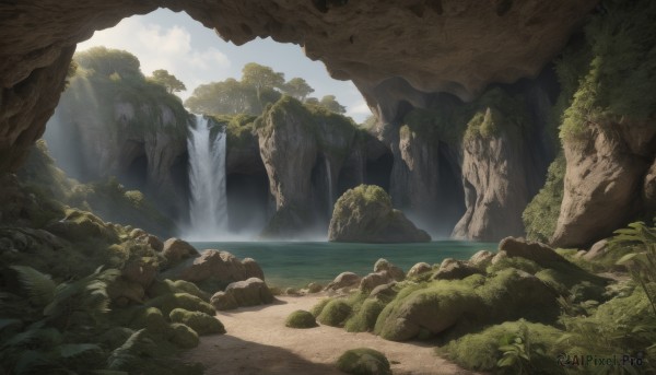 A peaceful day with a waterfall