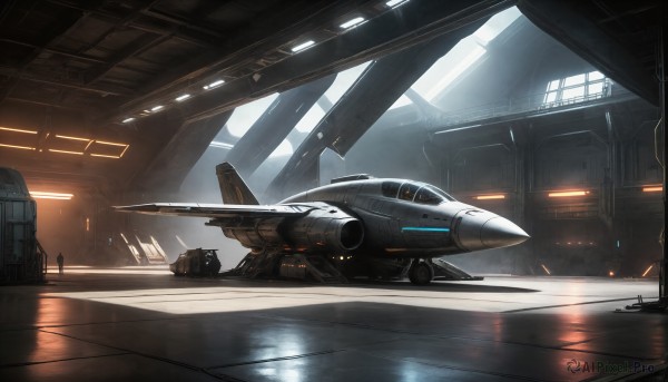 HQ,indoors,signature,military,no humans,helmet,robot,mecha,reflection,flying,science fiction,realistic,aircraft,military vehicle,airplane,vehicle focus,spacecraft,lights,jet,cockpit,fighter jet,1boy,scenery,spacesuit,pilot