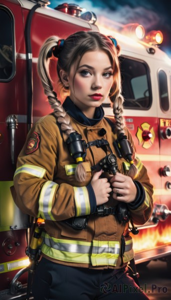 A unique view of a female in fiery outdoors