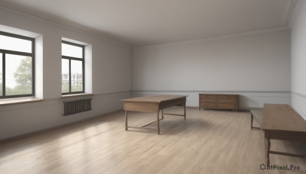 day,indoors,tree,no humans,window,shadow,chair,table,sunlight,curtains,scenery,wooden floor,door,bench,school,wooden chair,desk,classroom,school desk,chalkboard,still life,cabinet