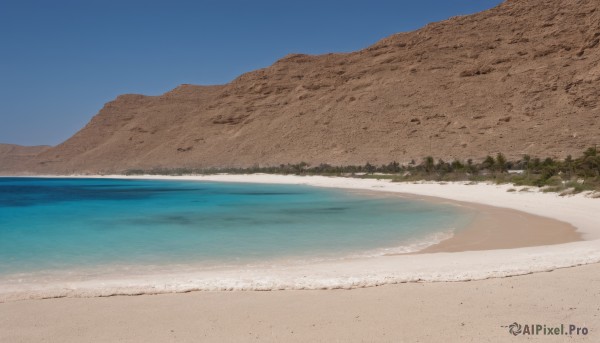 outdoors,sky,day,water,tree,blue sky,no humans,ocean,beach,nature,scenery,sand,horizon,shore,desert,mountain,waves