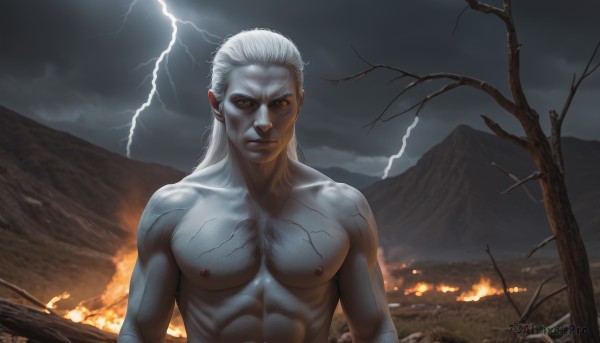 A inspiring male within fiery outdoors