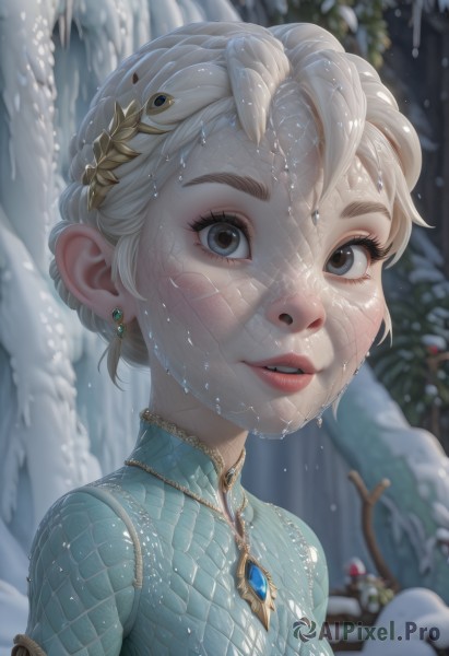 A breathtaking snowy snow with a female