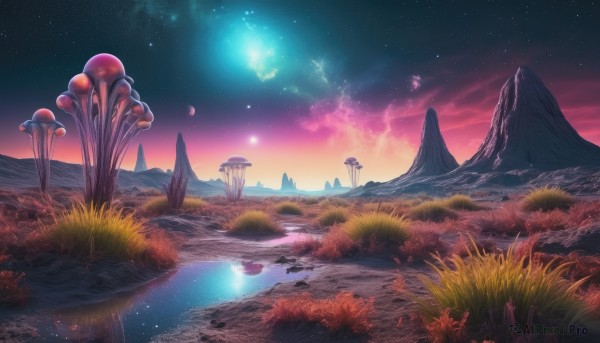 A stunning portrayal of a landscape in a calm sunset outdoors