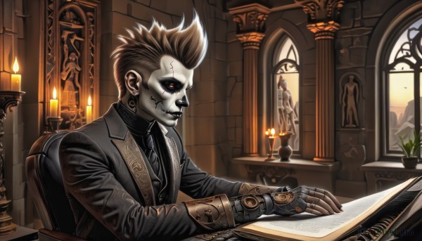 The serene presence of a male in a breathtaking fiery window