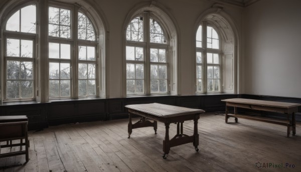 sky,day,cloud,indoors,tree,no humans,window,shadow,chair,table,scenery,snow,wooden floor,bare tree,wooden chair,instrument,piano,grand piano