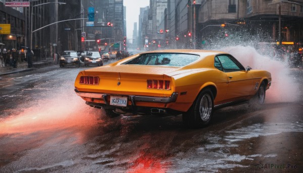 A stunning motor vehicle within a vivid rainy outdoors