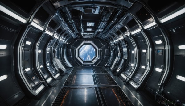 no humans,scenery,reflection,science fiction,realistic,space,planet,spacecraft,spacesuit,cockpit,shiny,from above,robot,close-up,machinery,machine