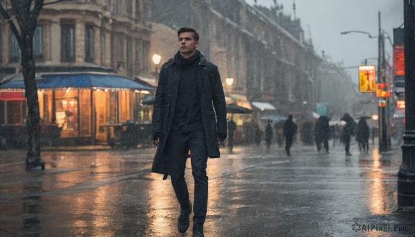 A majestic male within a beautiful rainy outdoors